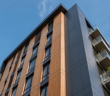 Immeuble moderne avec bardage mixte – bois et métal