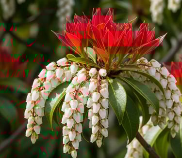 pieris japonica múltiples colores en primavera