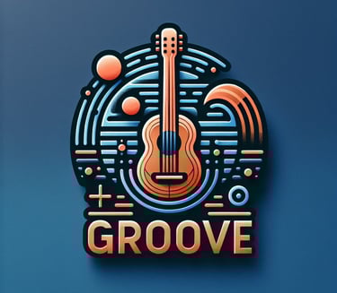 Orange and blue Groove acoustic guitar logo