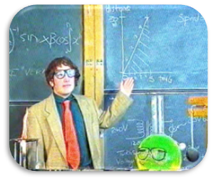 A science geeks professor near a black board