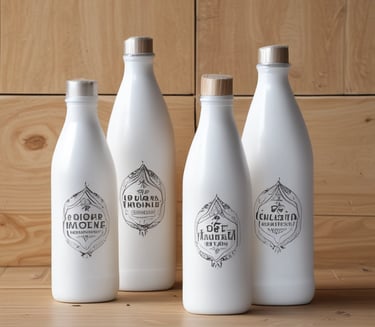 Close-up of colorful custom mugs with unique designs on a wooden table.