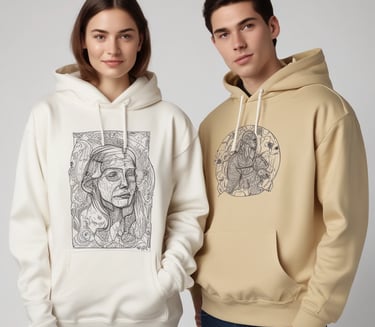 Close-up of colorful custom mugs with unique designs on a wooden table.