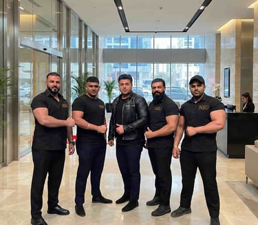 Elite team of professional bouncers from NSU India providing VIP security and crowd control.