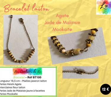 Bracelet laiton Agate Jade de Malaisie Mookaïte Les Couleurs de Lo
