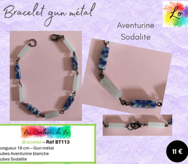 Bracelet gun métal Aventurine blanche Sodalite Les Couleurs de Lo