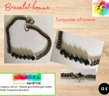 Bracelet gun métal Turquoise africaine Les Couleurs de Lo