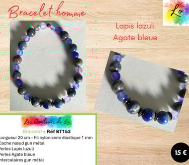 Bracelet gun métal Lapis lazuli Agate bleue Les Couleurs de Lo