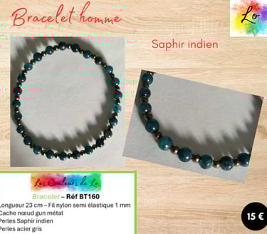 Bracelet gun métal Saphir indien Les Couleurs de Lo