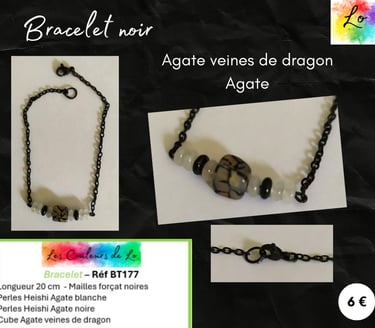 Bracelet noir Agate veines de dragon Agate Les Couleurs de Lo