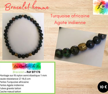 Bracelet laiton Turquoise africaine Agate indienne Les Couleurs de Lo