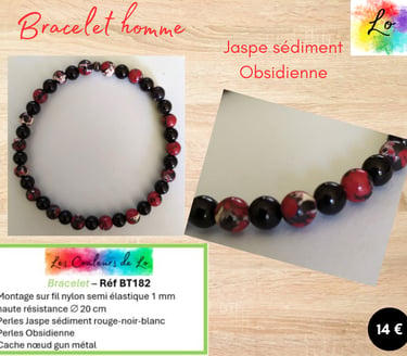 Bracelet gun métal Jaspe sédiment Obsidienne Les Couleurs de Lo