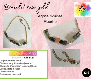 Bracelet rose gold Agate mousse Fluorite perle acier Les Couleurs de Lo