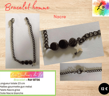 Bracelet gun métal Nacre grise étoile Nacre blanche Les Couleurs de Lo