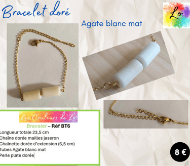 Bracelet doré Agate blanc mat Les Couleurs de Lo