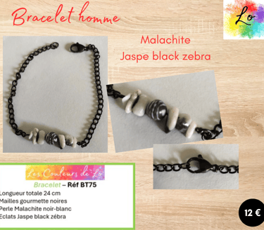 Bracelet noir Malachite noir-blanc Jaspe black zebra Les Couleurs de Lo