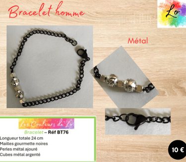 Bracelet noir perles métal ajouré cubes métal Les Couleurs de Lo