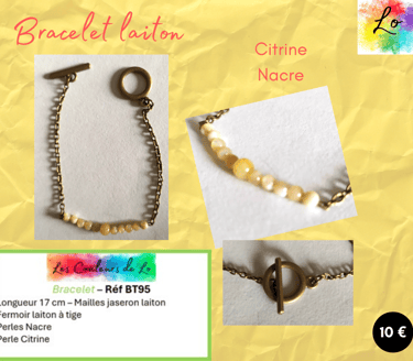 Bracelet laiton Citrine Nacre Les Couleurs de Lo