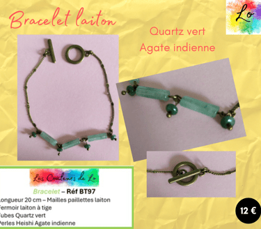Bracelet laiton Quartz vert Agate indienne Les Couleurs de Lo