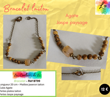 Bracelet laiton Agate Jaspe paysage Les Couleurs de Lo