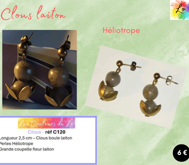 Boucles clous laiton Héliotrope grande fleur laiton Les Couleurs de Lo