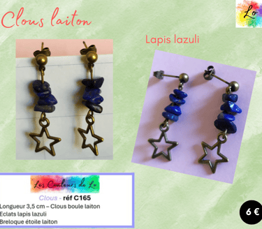 Boucles clous laiton Lapis lazuli étoile laiton Les Couleurs de Lo