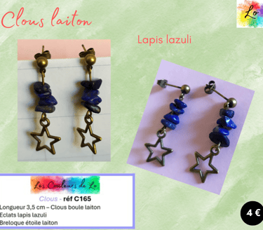 Boucles clous laiton Lapis lazuli étoile laiton Les Couleurs de Lo