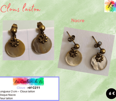 Boucles clous laiton Nacre fleur laiton Les Couleurs de Lo