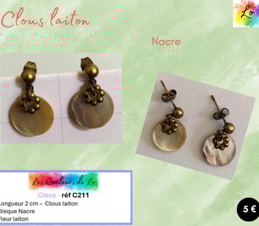 Boucles clous laiton Nacre fleur laiton Les Couleurs de Lo