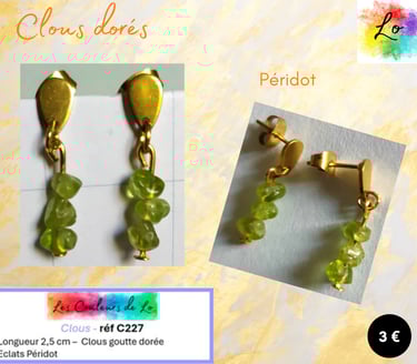 Boucles clous goutte dorée Péridot Les Couleurs de Lo