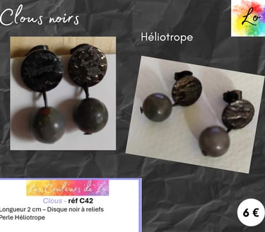 Boucles clous disque martelé noir Héliotrope Les Couleurs de Lo