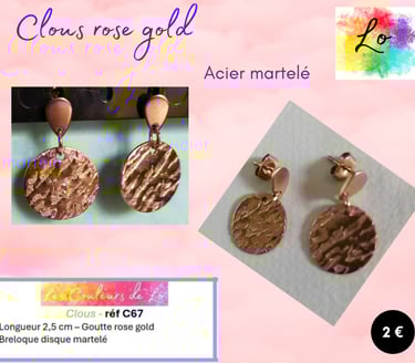 Boucles clous rose gold disque métal martelé Les Couleurs de Lo