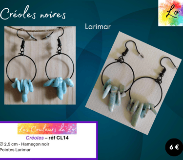 Créoles noires 2,5 cm Larimar Les Couleurs de Lo