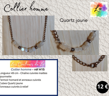 Collier cuivré Quartz jaune perles acier Les Couleurs de Lo