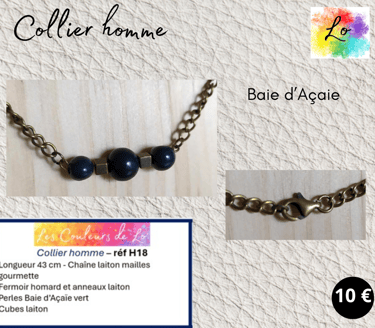 Collier laiton baies d'Açaïe vertes perles métal Les Couleurs de Lo