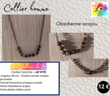 Collier cuivré Obsidienne acajou Les Couleurs de Lo