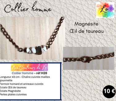 Collier cuivré Magnésite Œil de taureau Les Couleurs de Lo