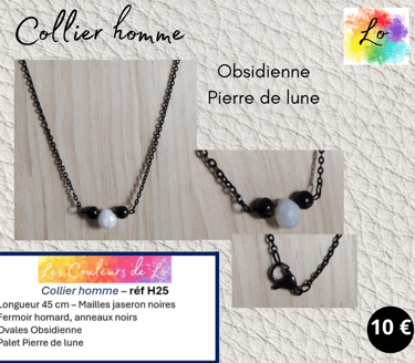 Collier noir Obsidienne Pierre de lune Les Couleurs de Lo