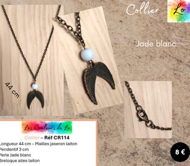 Collier laiton Jade blanc aile laiton Les Couleurs de Lo