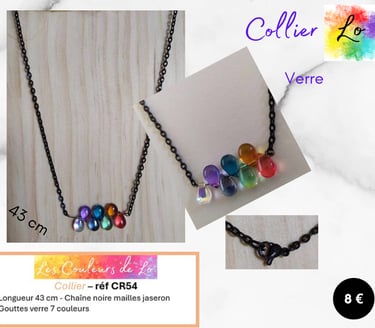 Collier noir verre couleurs 7 chakra Les Couleurs de Lo