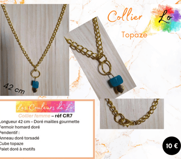 Collier doré Topaze anneaux martelés Les Couleurs de Lo