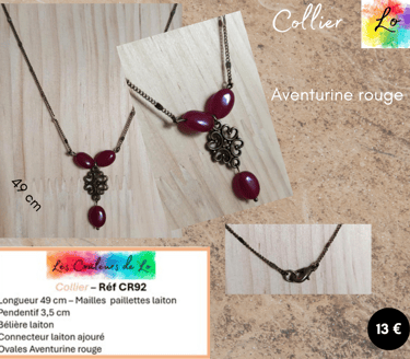Collier laiton Aventurine rouge Les Couleurs de Lo