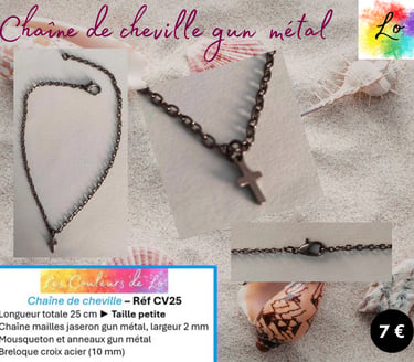 Chaîne de cheville gun métal croix acier Les Couleurs de Lo