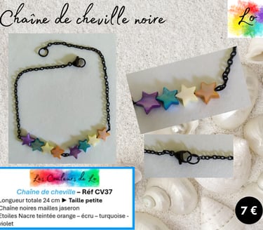 Chaîne de cheville noire étoiles Nacre Les Couleurs de Lo