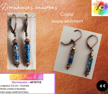 Boucle dormeuses Jaspe sédiment perles cuivrées Les Couleurs de Lo