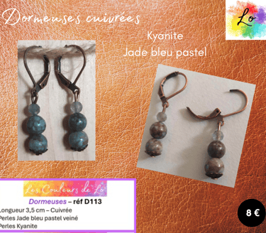 Boucles dormeuses Jade bleu pastel veiné Kyanite Les Couleurs de Lo