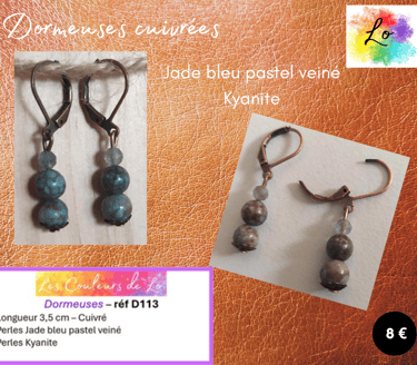 Boucles dormeuses Jade bleu pastel veiné Kyanite Les Couleurs de Lo