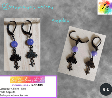 Boucles dormeuses noires Angélite arbre acier noir Les Couleurs de Lo