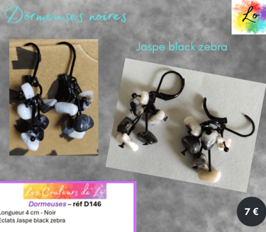 Boucles dormeuses noires Jaspe black zebra Les Couleurs de Lo