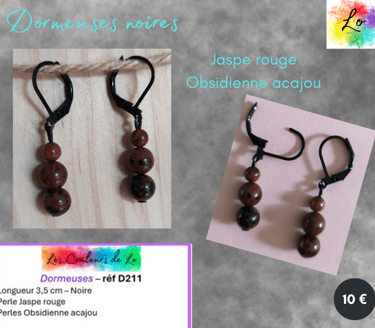 Dormeuses noires Jaspe rouge Obsidienne acajou Les Couleurs de Lo