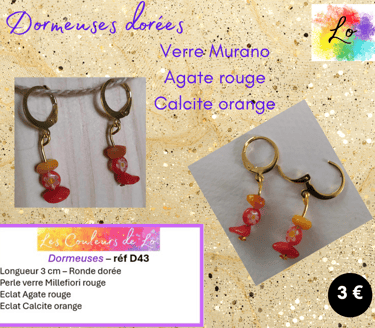 Dormeuses rose gold verre nacré bleu étoile acier Les Couleurs de Lo